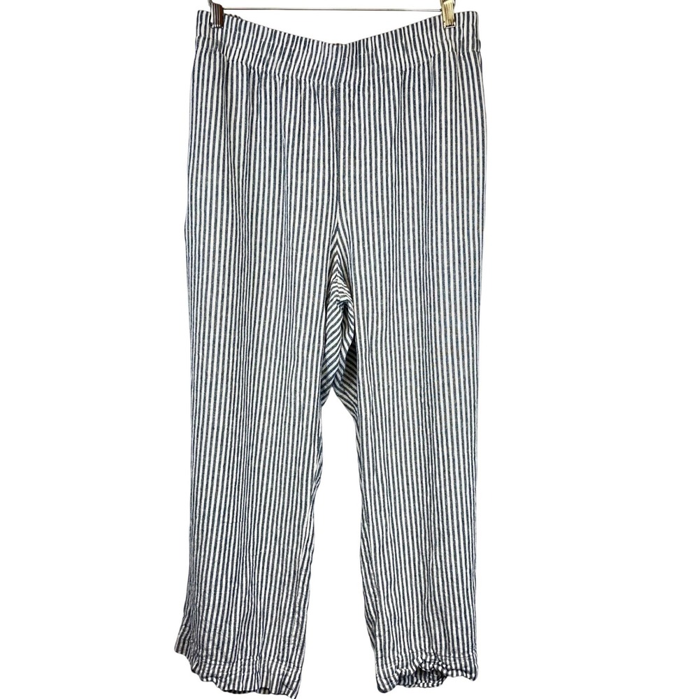 Old Navy Womens 2X Blue White Striped Linen Blend High Rise Wide Leg Pants